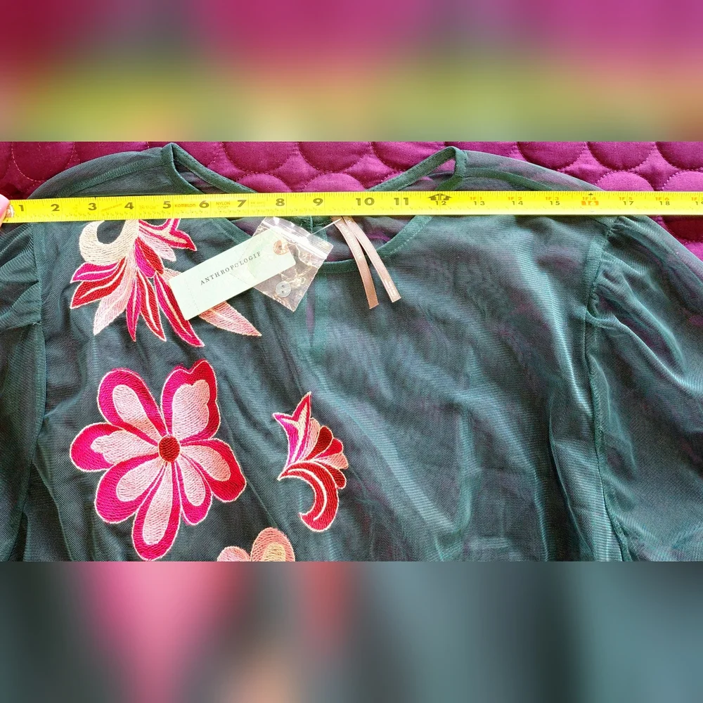 NWT By Anthropologie Long-Sleeve Embroidered Cropped Mesh Top Size 1X - Picture 9 of 16